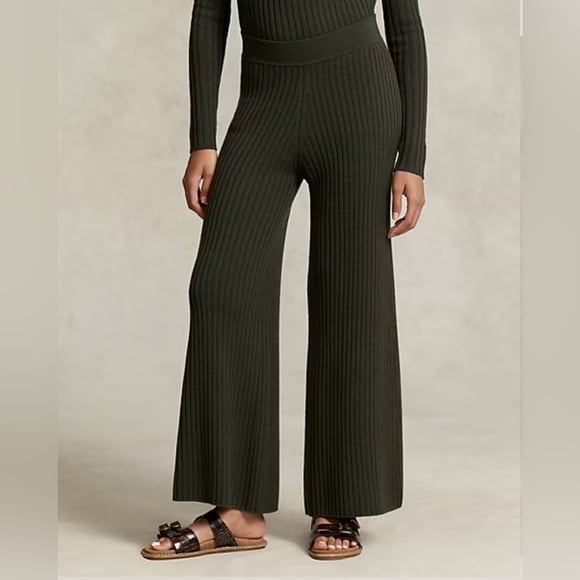 Ralph Lauren RLX Women’s Merino Wool Wide-Leg Ribbed Sweater Pant Green - Medium