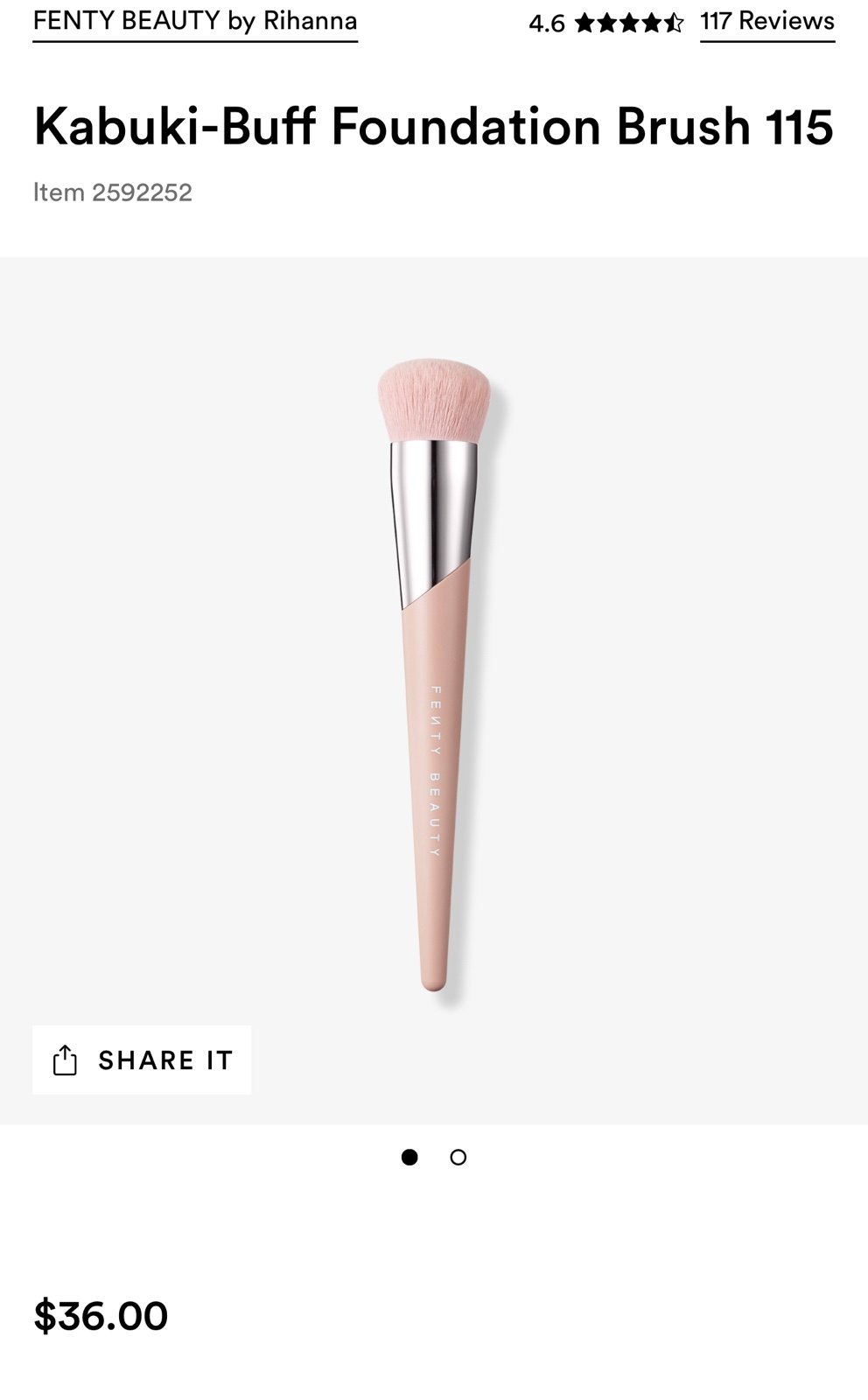 Fenty Kabuki Buff Foundation brush 115 Brand new in box