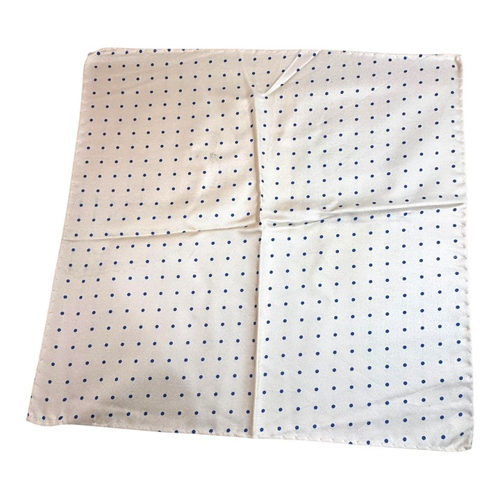 100% Pure Silk Polka Dot Handkerchief Beige & Blue Made In Italy Vintage Scarf