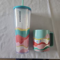 Starbucks Spring 2020 Pastel Wave Iridescent Venti Tumbler and Coffee Mug, New!