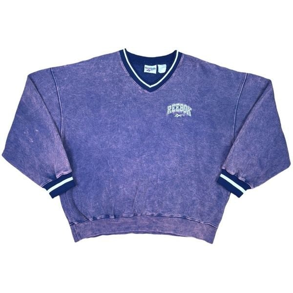 Vintage Reebok Embroidered Acid Wash Sweatshirt - Size Large