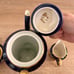 Vtg Lindner West Germany Etch Cobalt Gold Trim Tea Coffee Pot Creamer Sugar Bowl