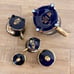 Vtg Lindner West Germany Etch Cobalt Gold Trim Tea Coffee Pot Creamer Sugar Bowl