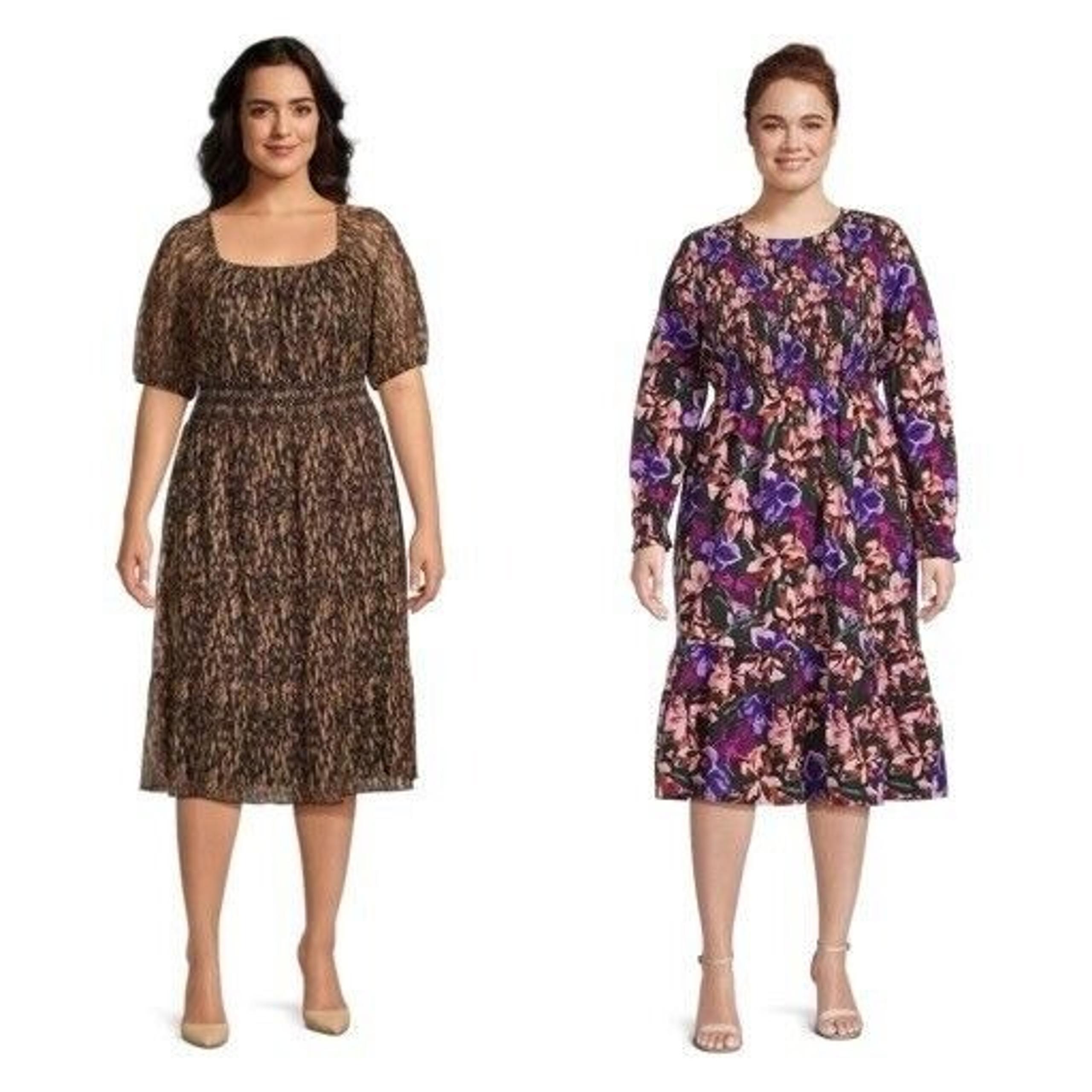 Terra & Sky Women's Plus Size Tiered Peasant Midi Dress & Smocked Mesh Dress 4X
