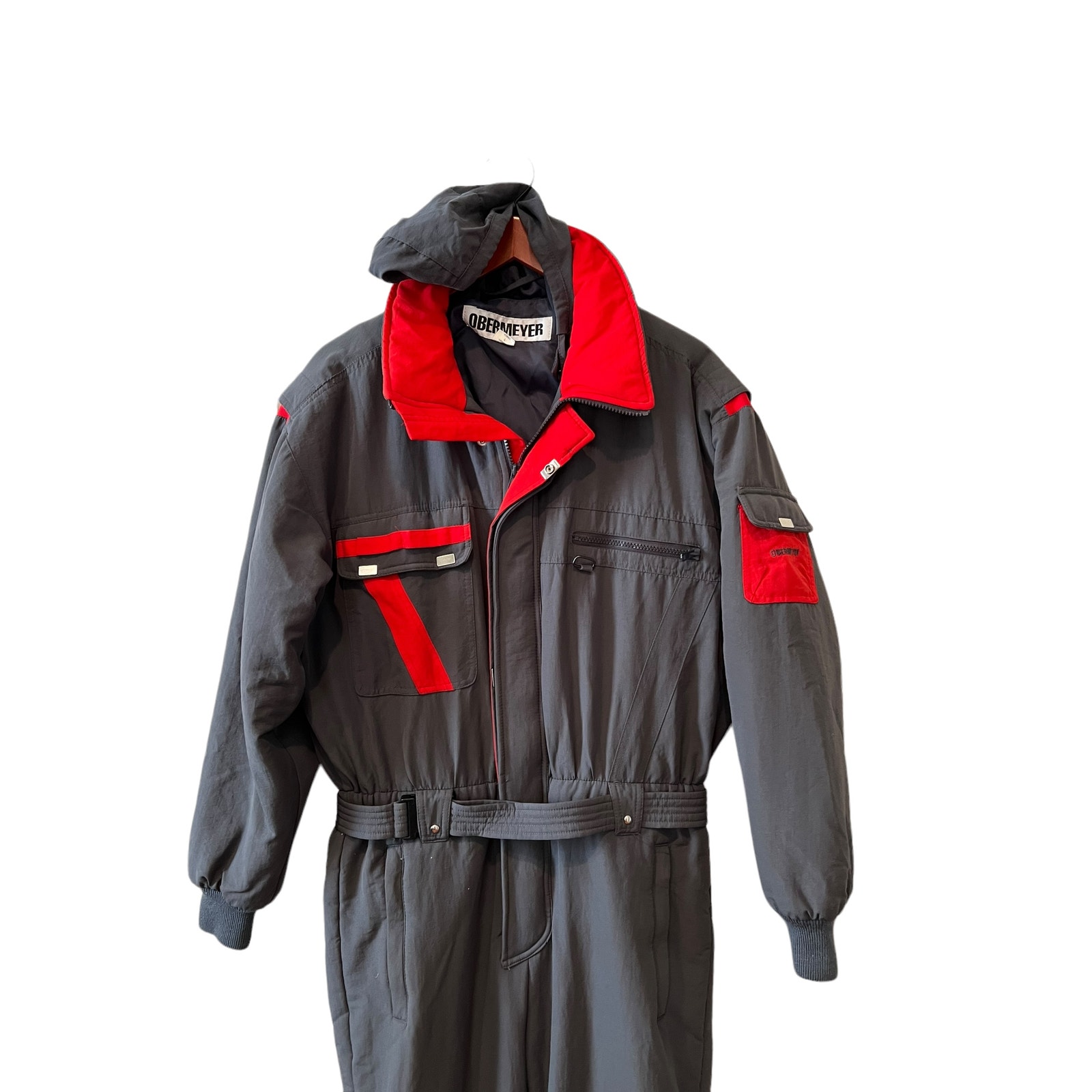 Vintage 80s Obermeyer One Piece Snow Suit Ski Suit Gray & Red L