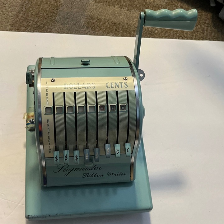 VINTAGE PAYMASTER Series 8000 Ribbon Writer Check Machine Seafoam Green WORKS