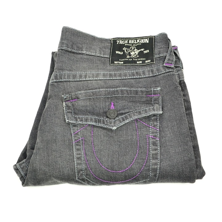 True Religion Ricky Flap Men's Size 36x36 Black Distressed Denim Jeans