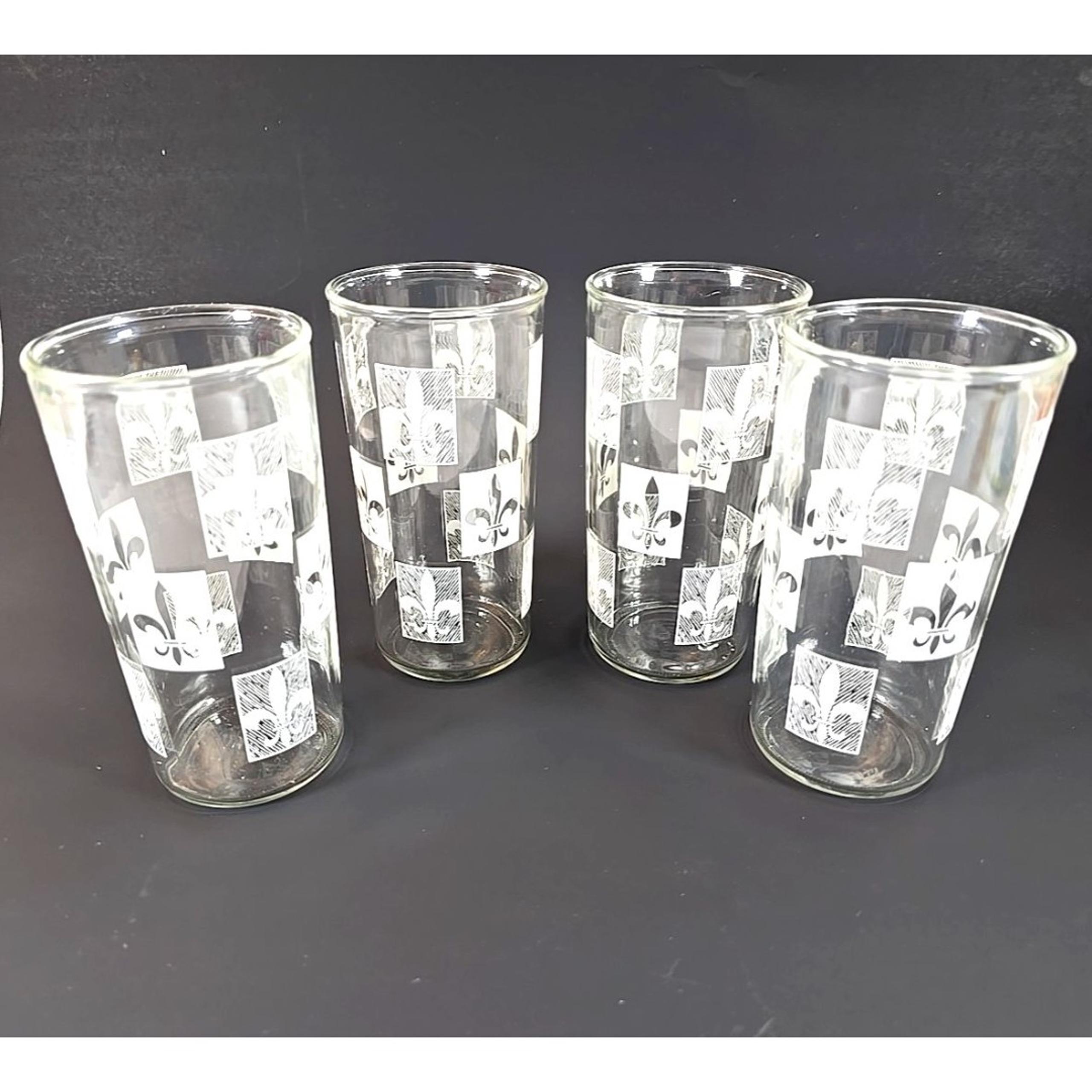 4 Vintage   Drinking Glasses MCM Mid-Century Fleur De Lis  Libbey
