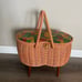 Vintage 1970s Faux Leather Patchwork Singer Sewing Basket - Mid Century Legs