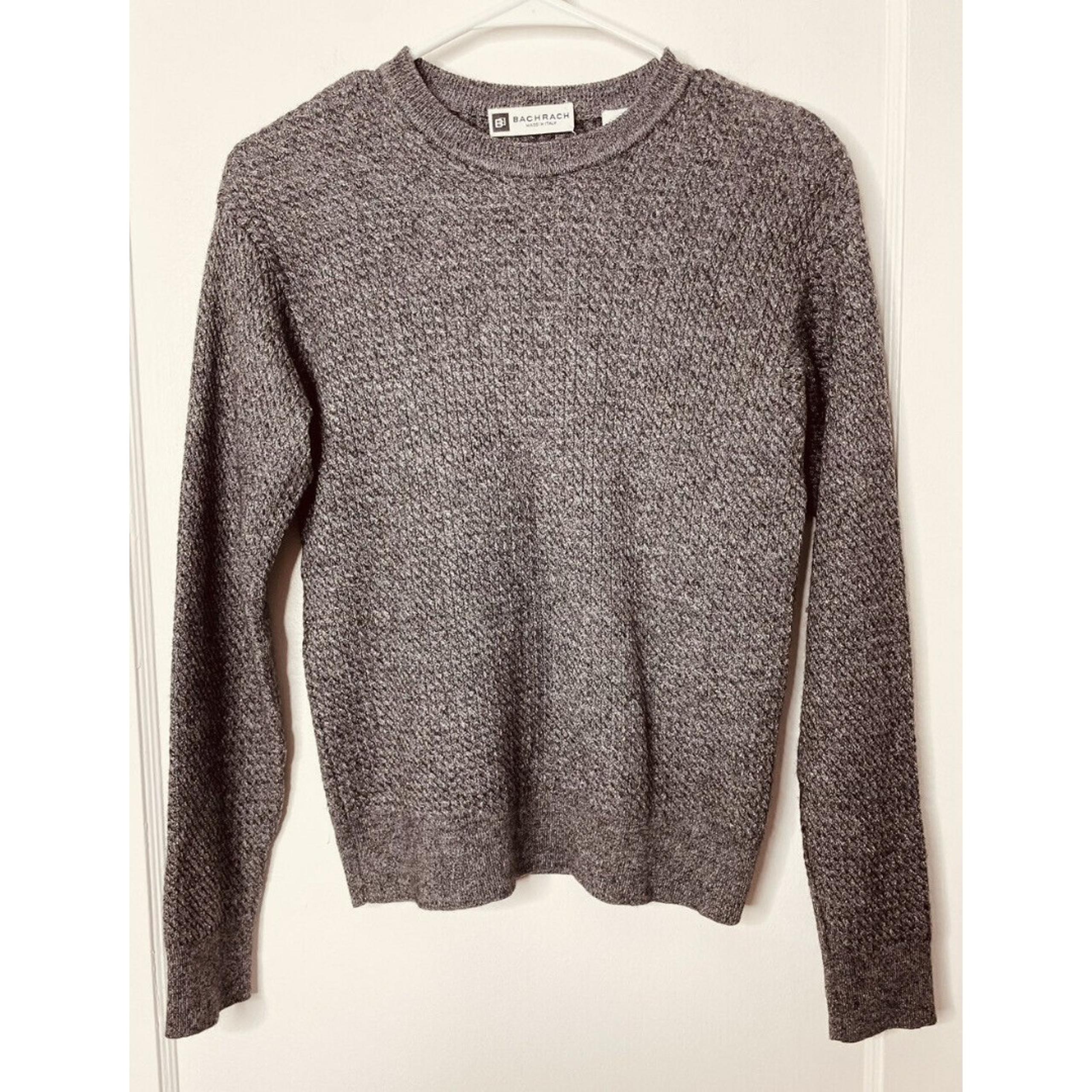 Bachrach Mens Sz L Cable Knit Sweater Heathered Gray Long Sleeve Crew Neck