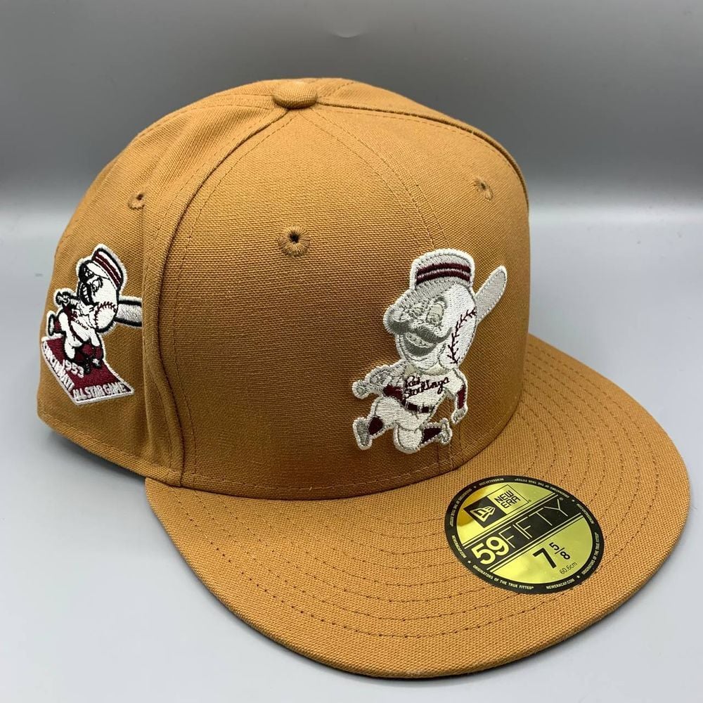 Cincinnati Reds Hat Men 7 5/8 Brown 59Fifty New Era MLB Fitted Cap New