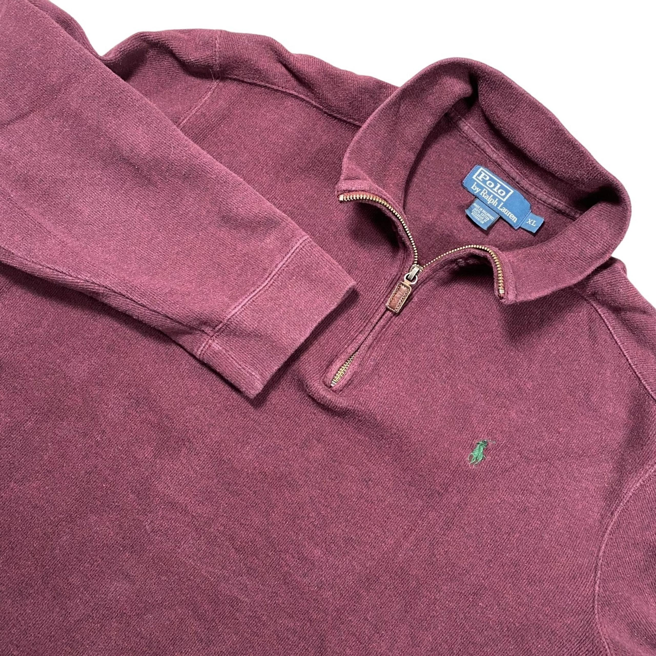 VTG Polo Ralph Lauren Men's Maroon 1/4 Zip Long Sleeve Pullover Sweater Size XL