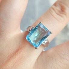 *NEW Huge Aquamarine Diamond 925 Silver Ring
