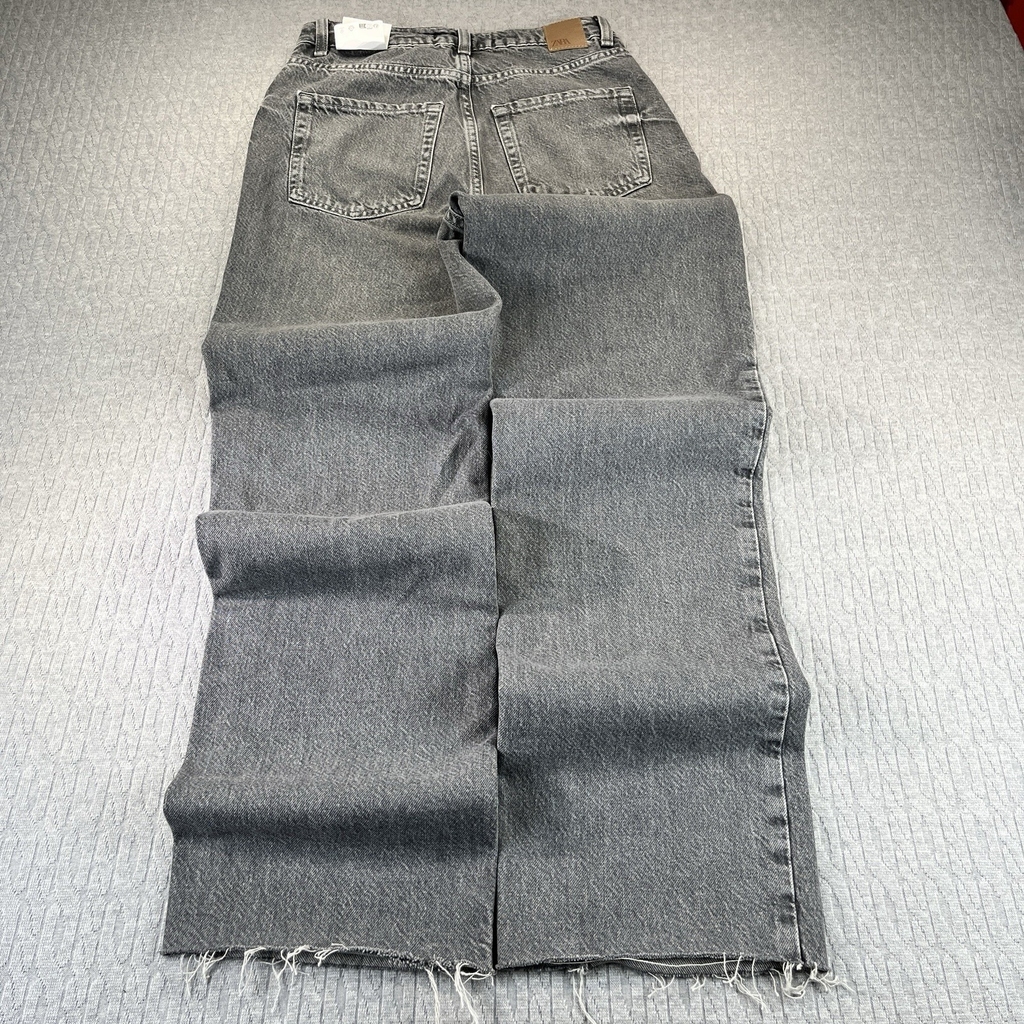 Zara High Rise, Straight Wide Leg, Women's (2) whiskered faded black jeans pants