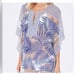 PARKER White Blue Palm Print Sheer Beach Cover Up One Size