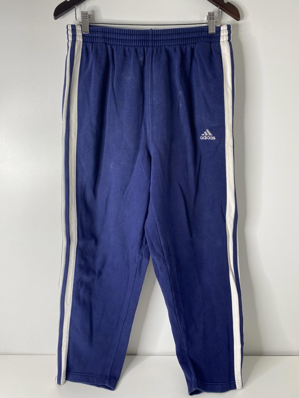 Vintage Y2K Adidas Sweatpants Navy Blue White Stripes Medium Loose Fit