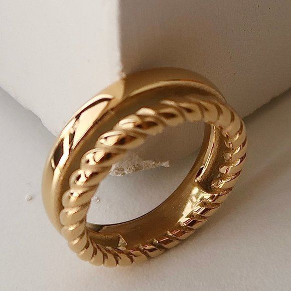 NEW 18K Gold Double Layer Open Ring  size 7