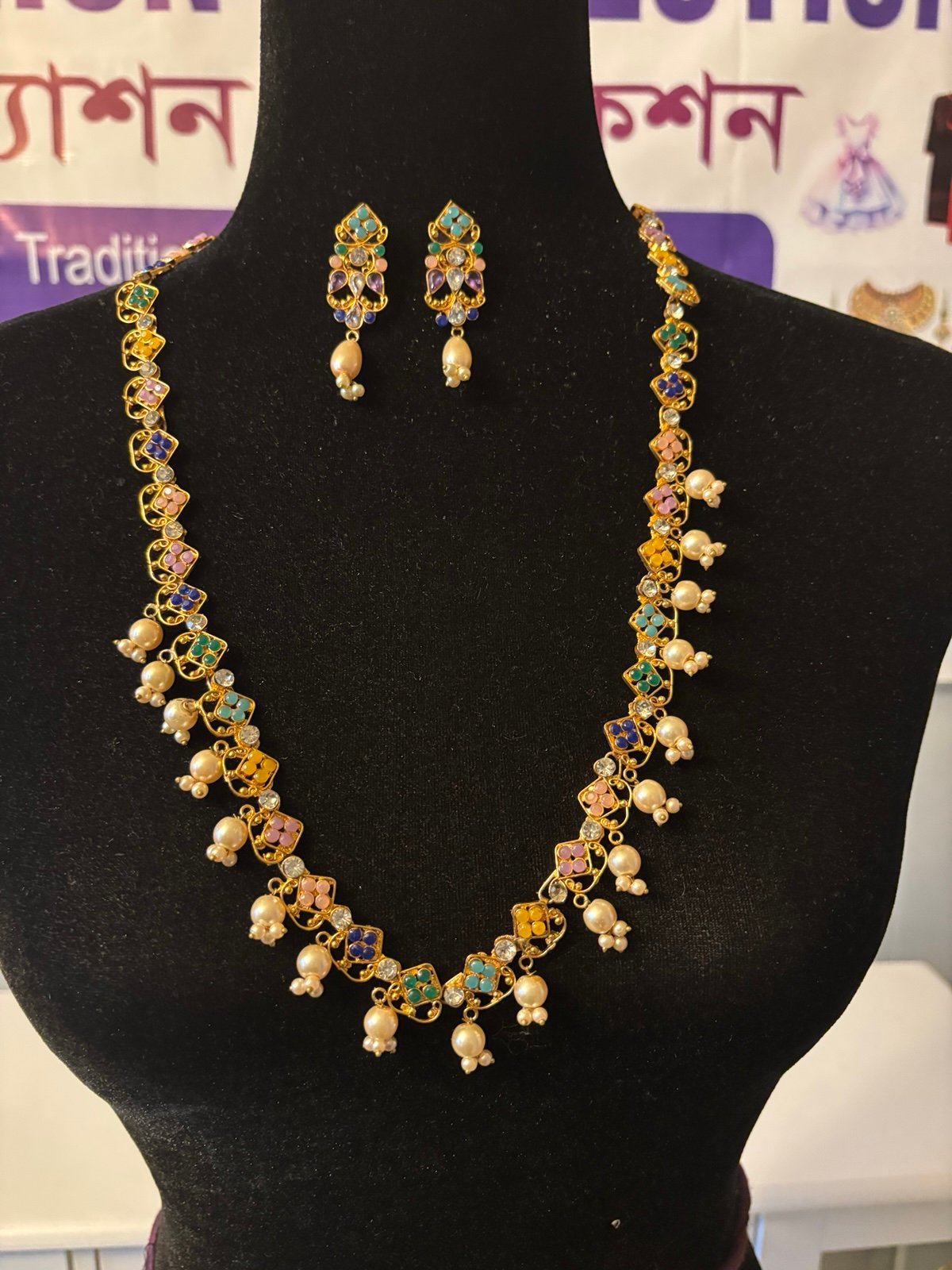 Indian Elegant Multicolor Beaded Necklace and Earring Set