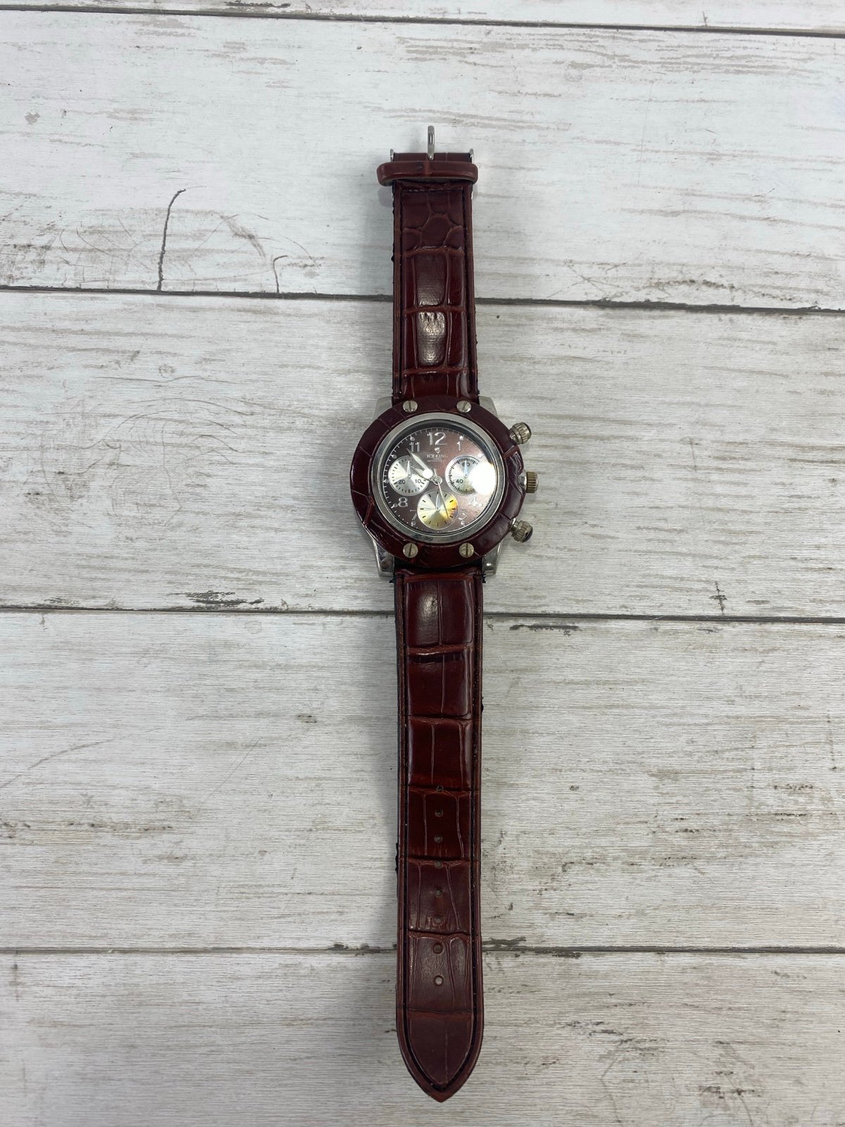 Ice King Brown leather watch with silver tone dial and hands