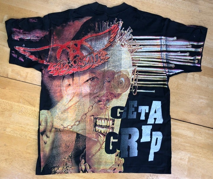 Vintage 1993 Original NEVER WORN, all over print, 2-sided AEROSMITH TEE w/ticket