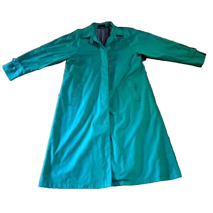Vintage Womens London Fog Trench Rain Coat Green Pockets Lightly Lined Retro 16