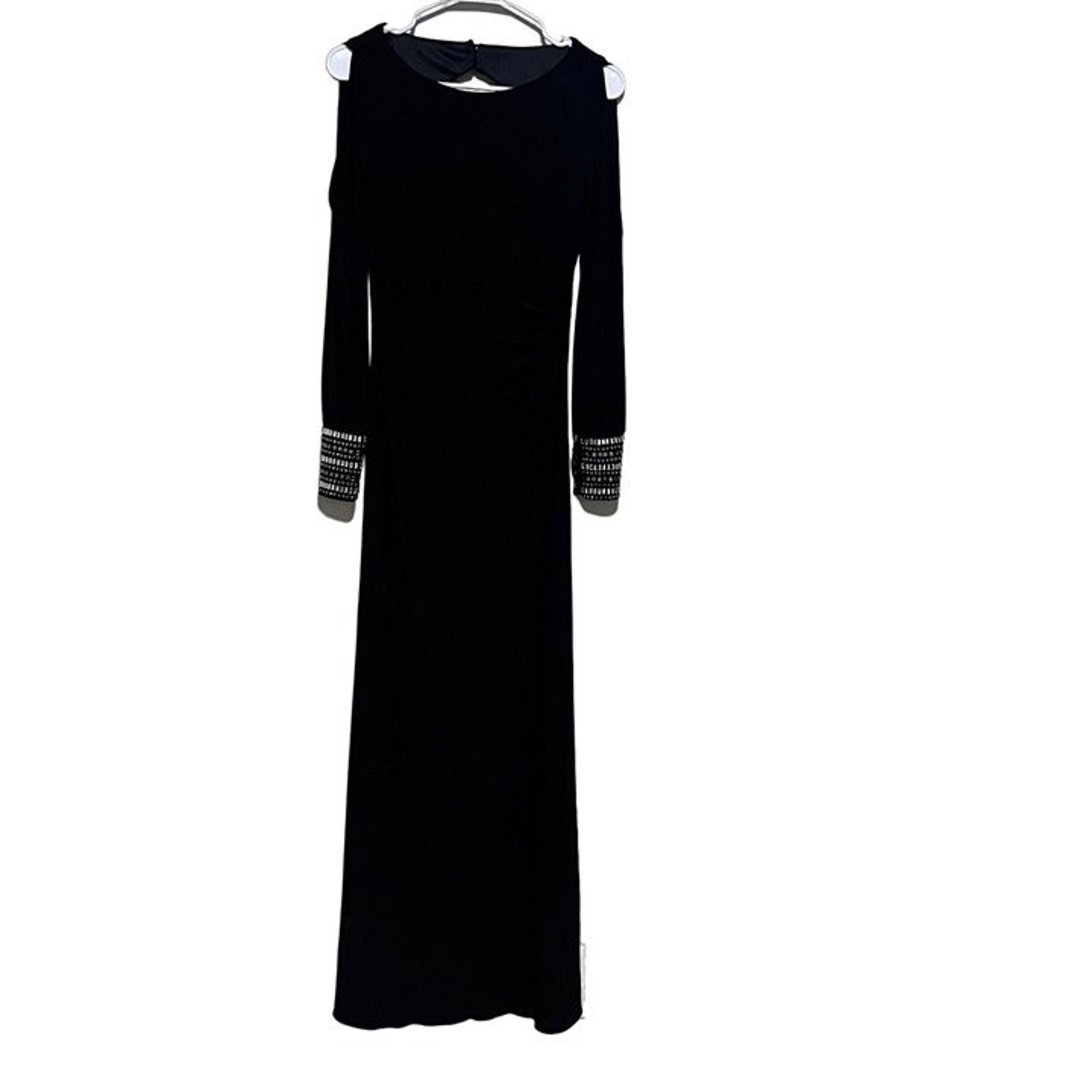 Cache Maxi Long Sleeve Black Formal Cold Shoulder Dress Size 0