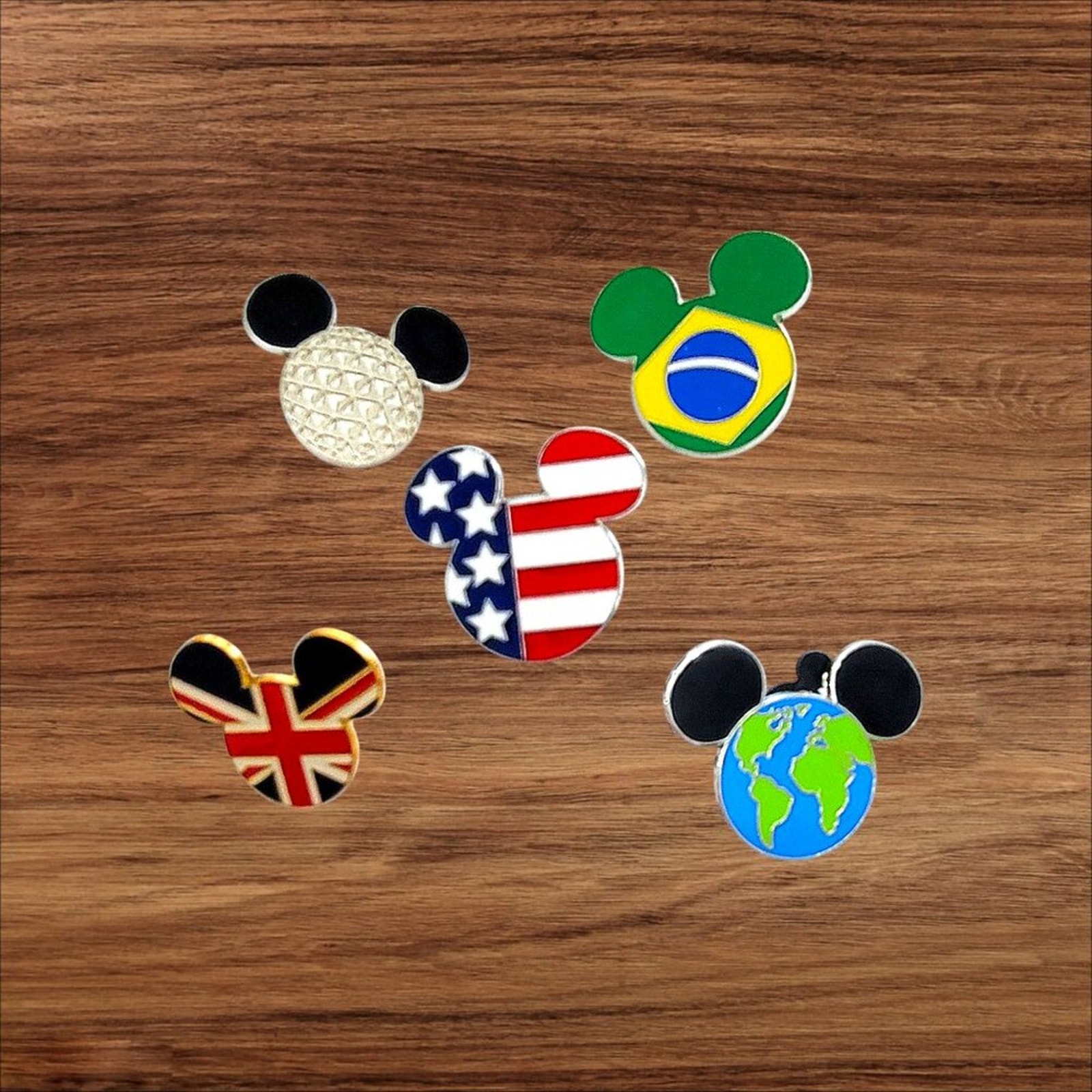 5 Mickey Head Epcot World Disney Parks Trading Pins, Plus 2 Bonus Pins