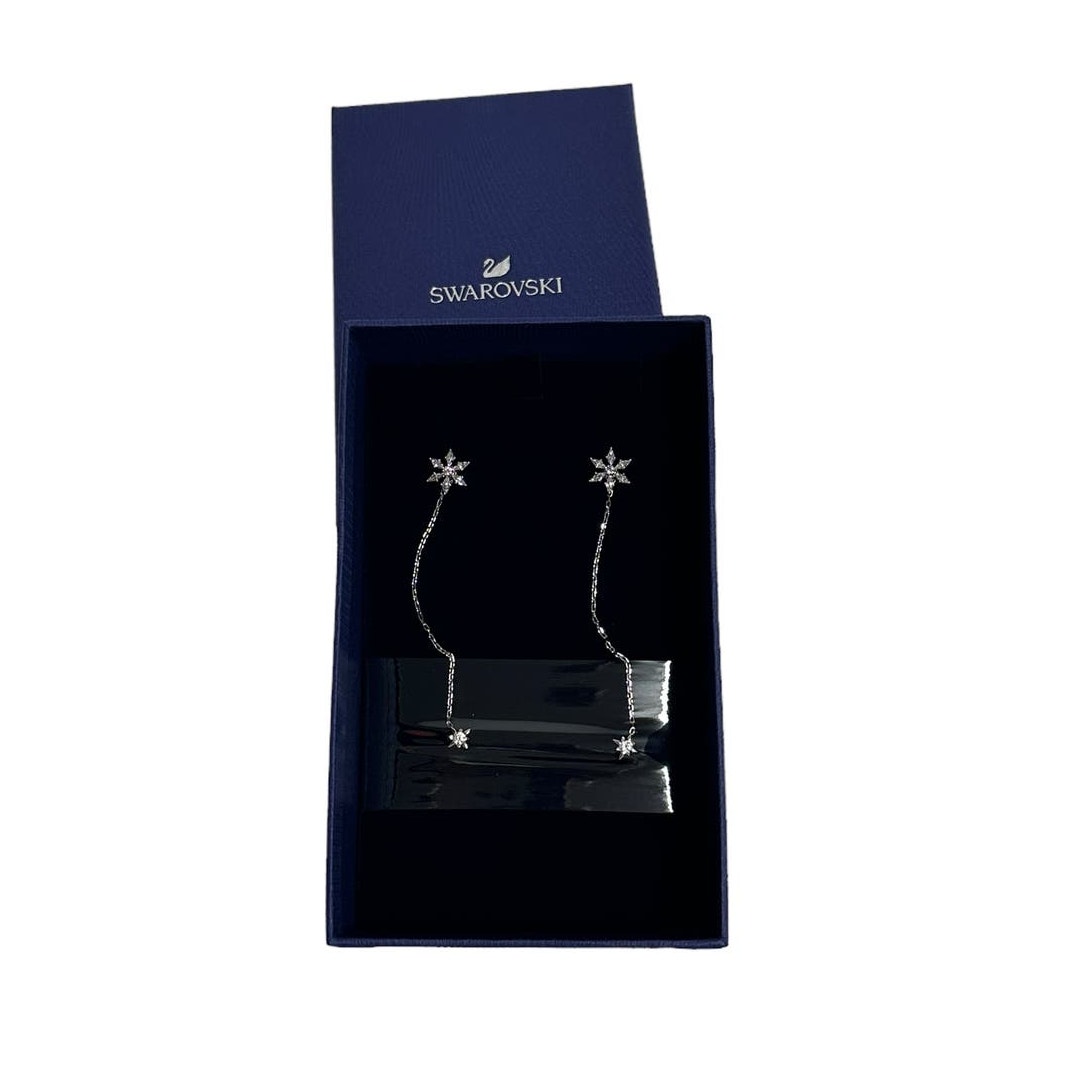 Swarovski Crystal Magic Chain Pierced Earrings, White, Rhodium Plated