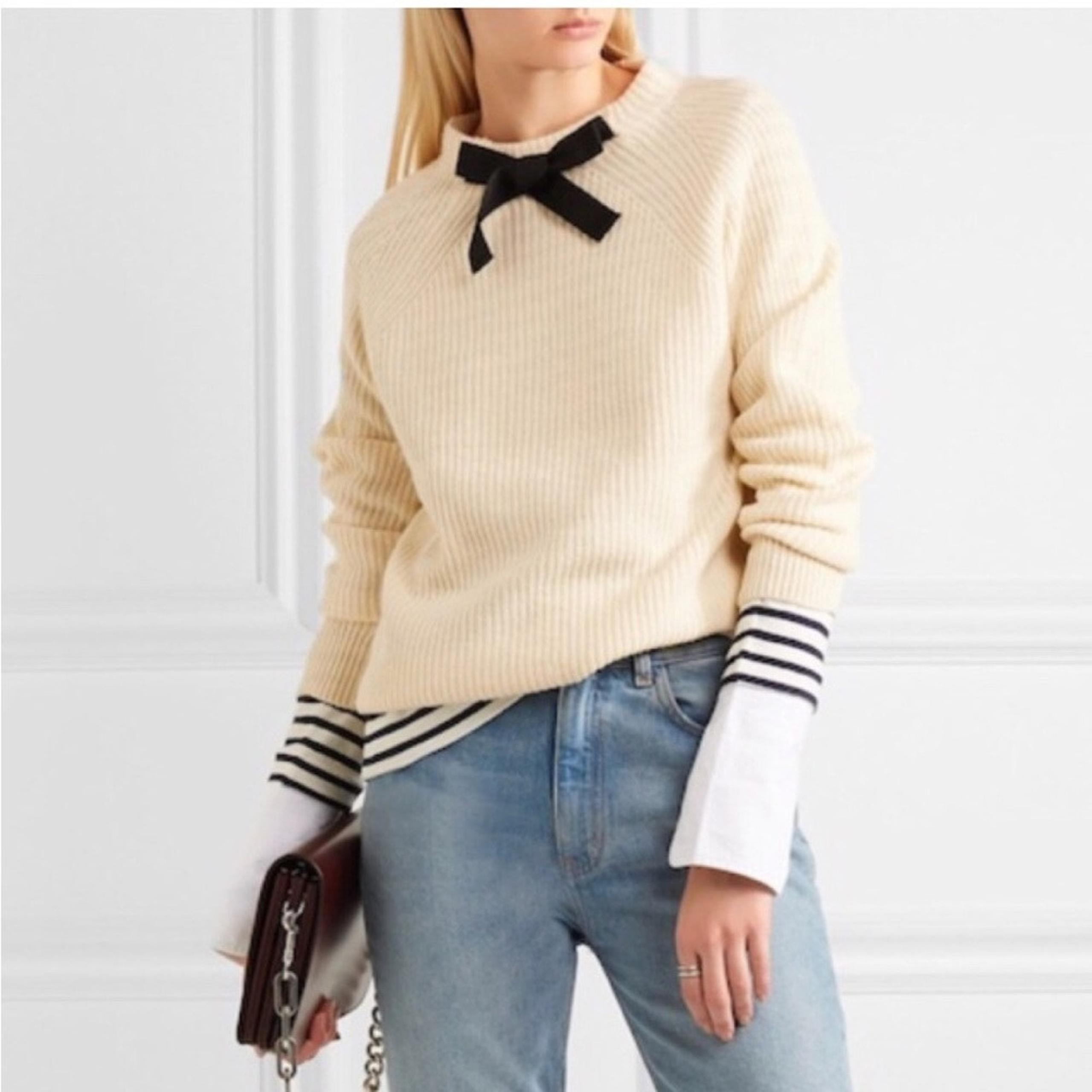 J. Crew Women's Gayle Big Bow Mock Neck Wool Blend Small Cream Preppy Sweater