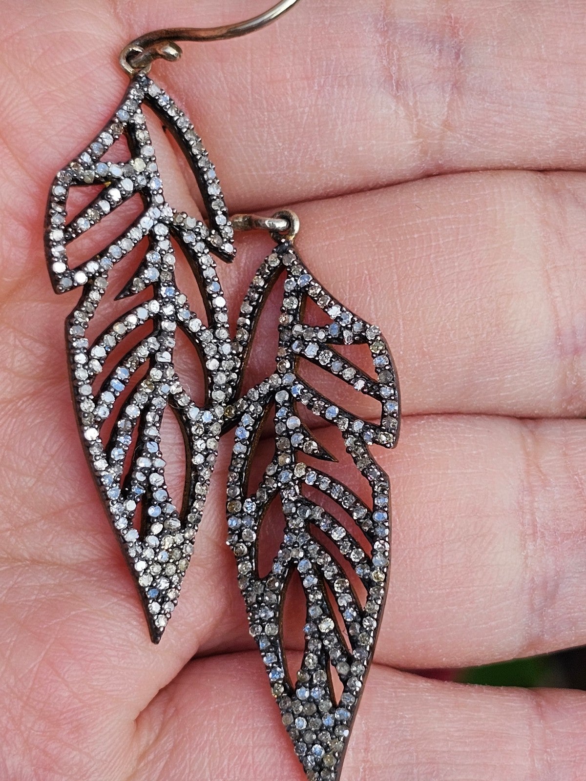 Diamond Leaf Drop Earrings 925