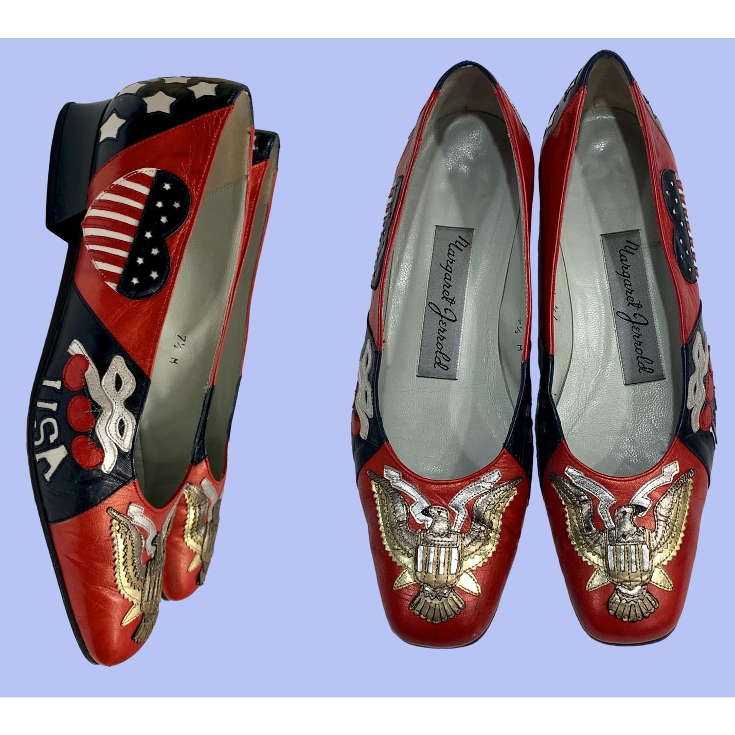 Vintage Margaret Jerrold USA Theme Shoes Red Eagle Cherries Flag Heart | 7.5 M