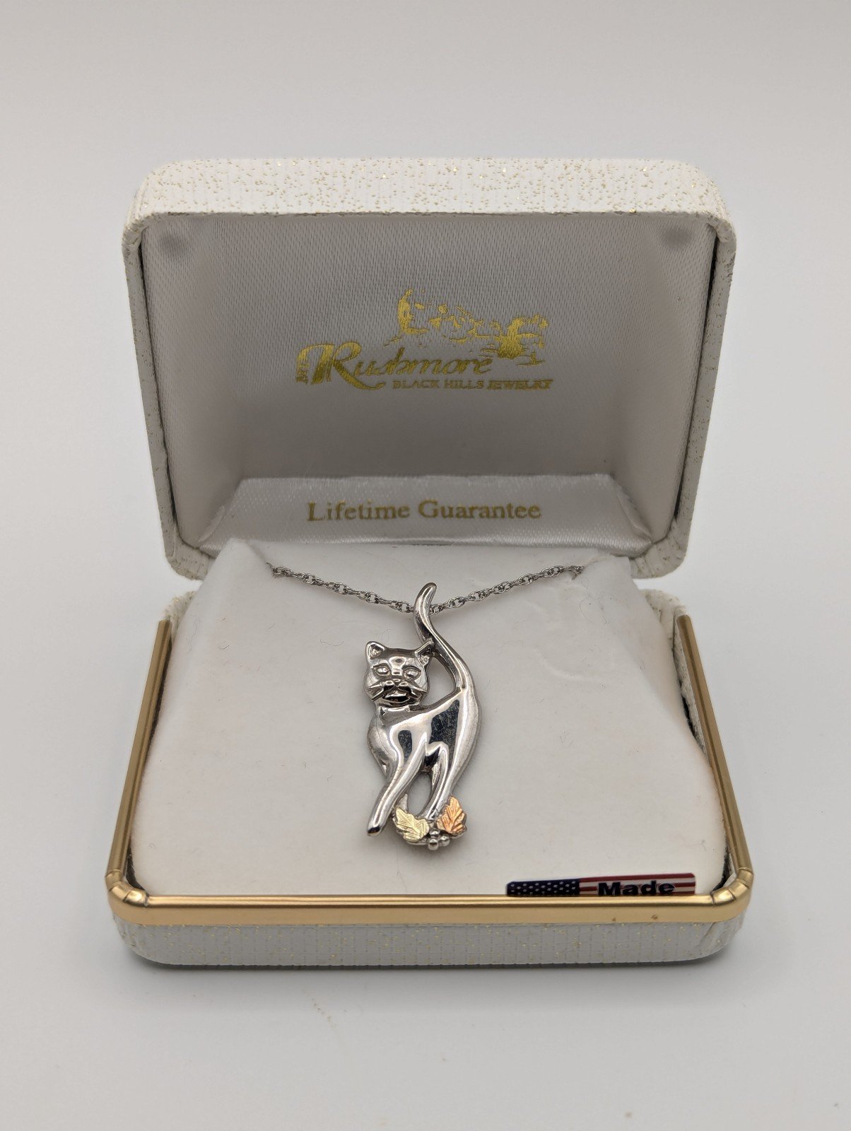 High Polished Cat Pendant Necklace, Sterling Silver, 12k Green and Rose Gold...