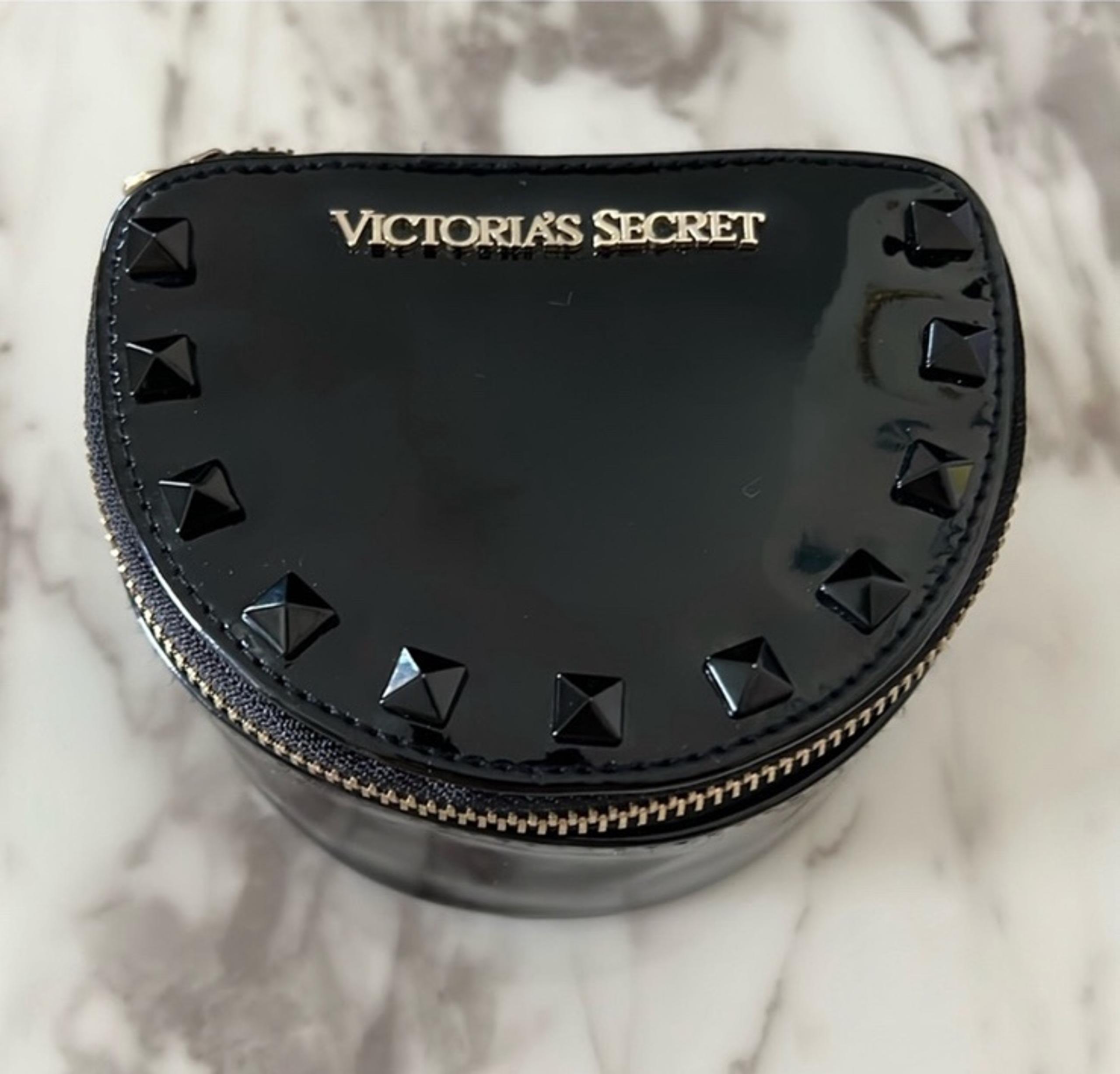 VICTORIA'S SECRET BLACK PATENT STUDDED JEWELRY MAKEUP COSMETIC BAG TRAVEL POUCH
