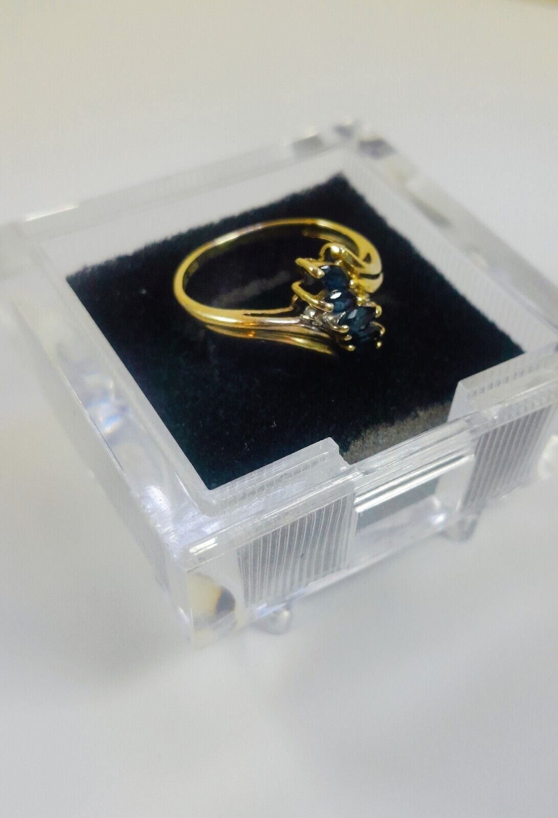 Vintage 10k Gold Blue Sapphire And Diamond Ring
