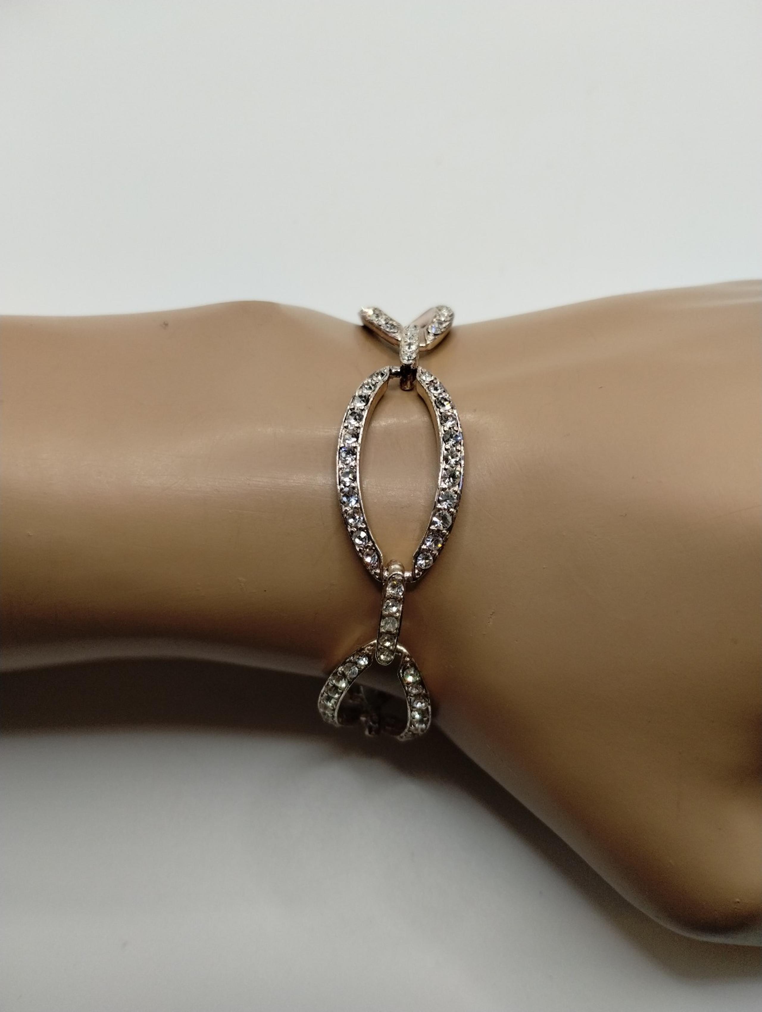 Designer Signed Monet Silver Tone Rhinestone Pave Bracelet