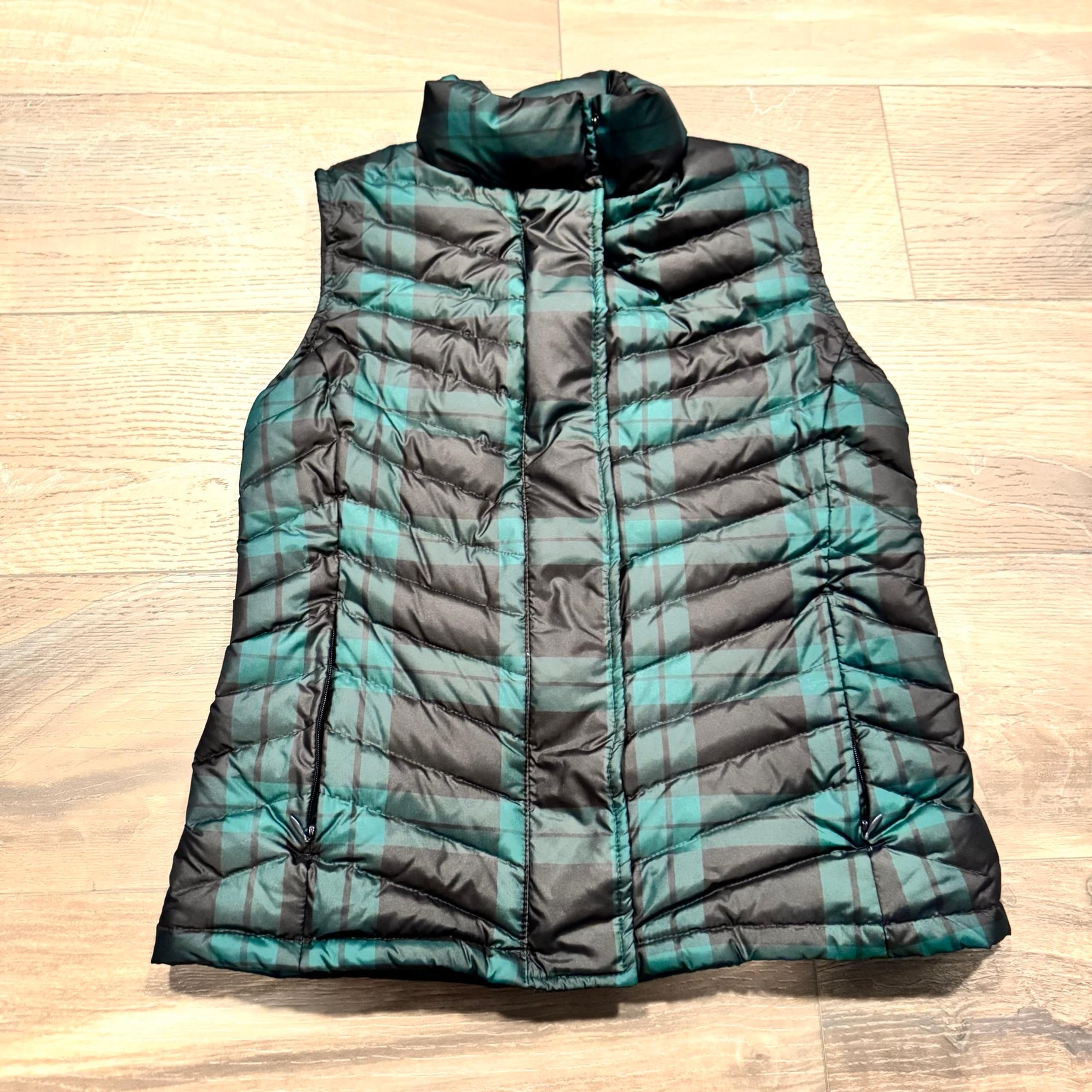 Talbots Plaid Pattern Chevron Quilted Fleece Lined Vest Size XS