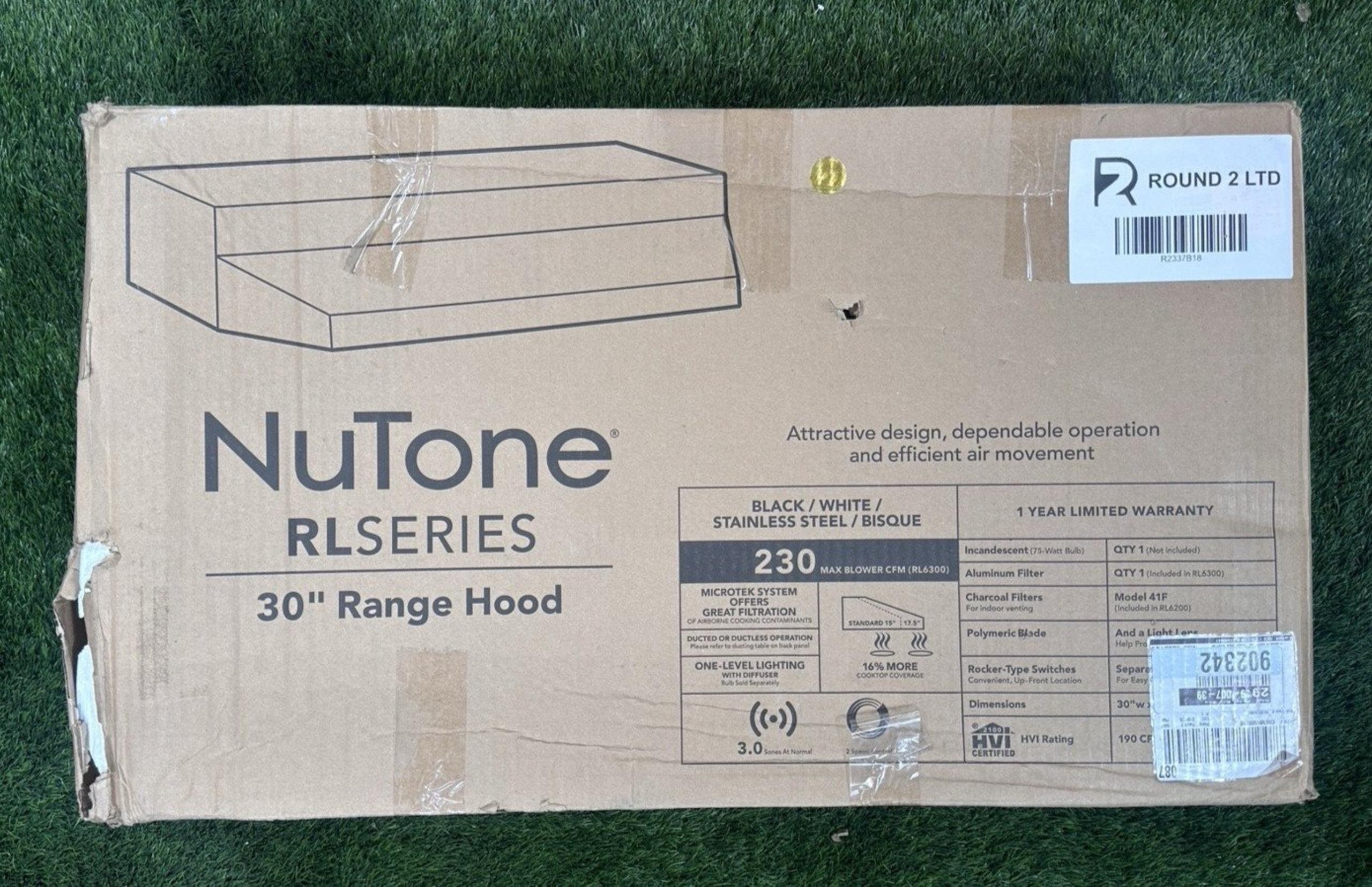 NuTone RL6330WH 30" Under Cabinet Range Hood White Kitchen Vent Fan with Light