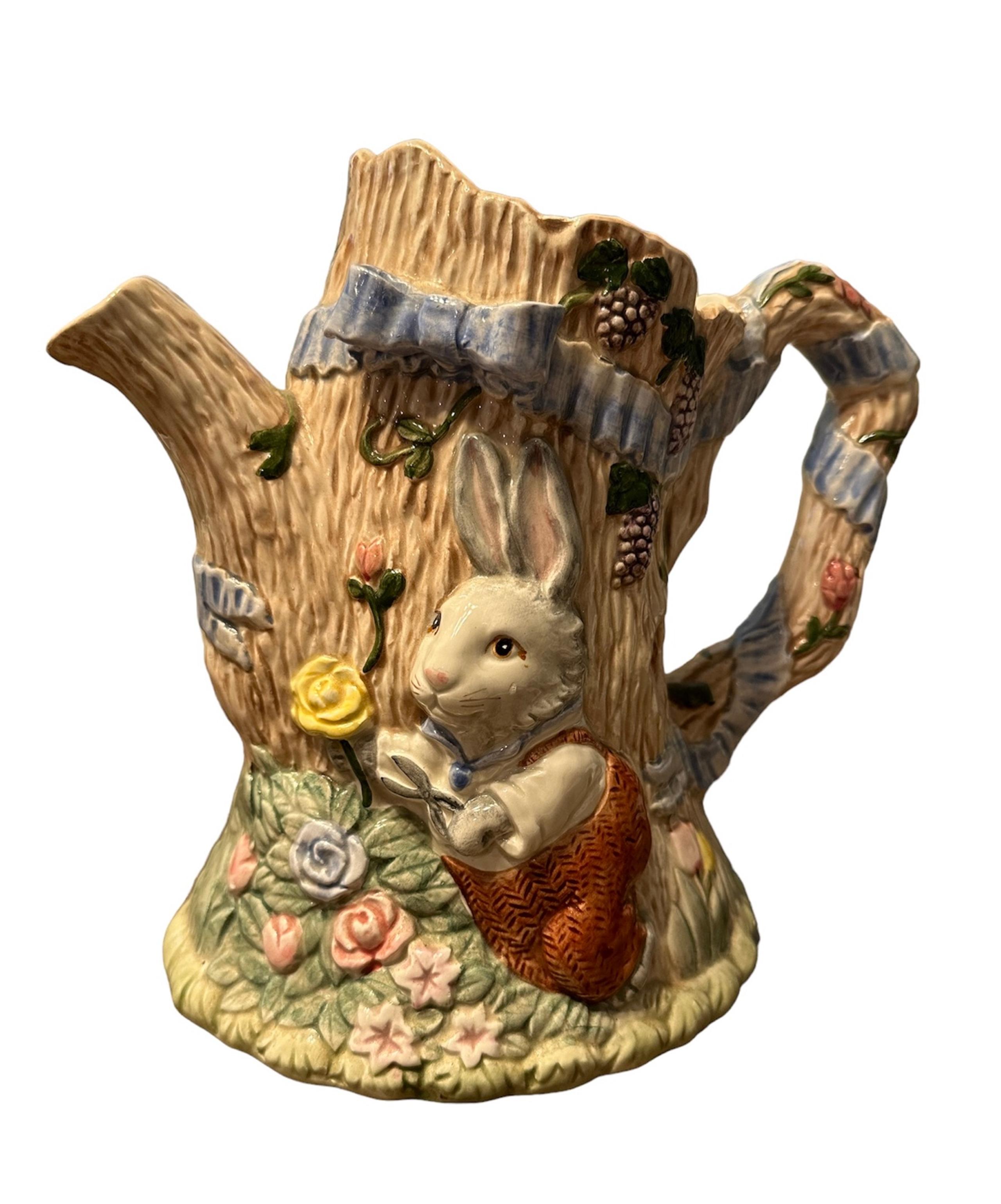 Vintage Fitz and Floyd 1.5qt Hollow Tree 1989 Rabbits Bunny Pitcher Easter