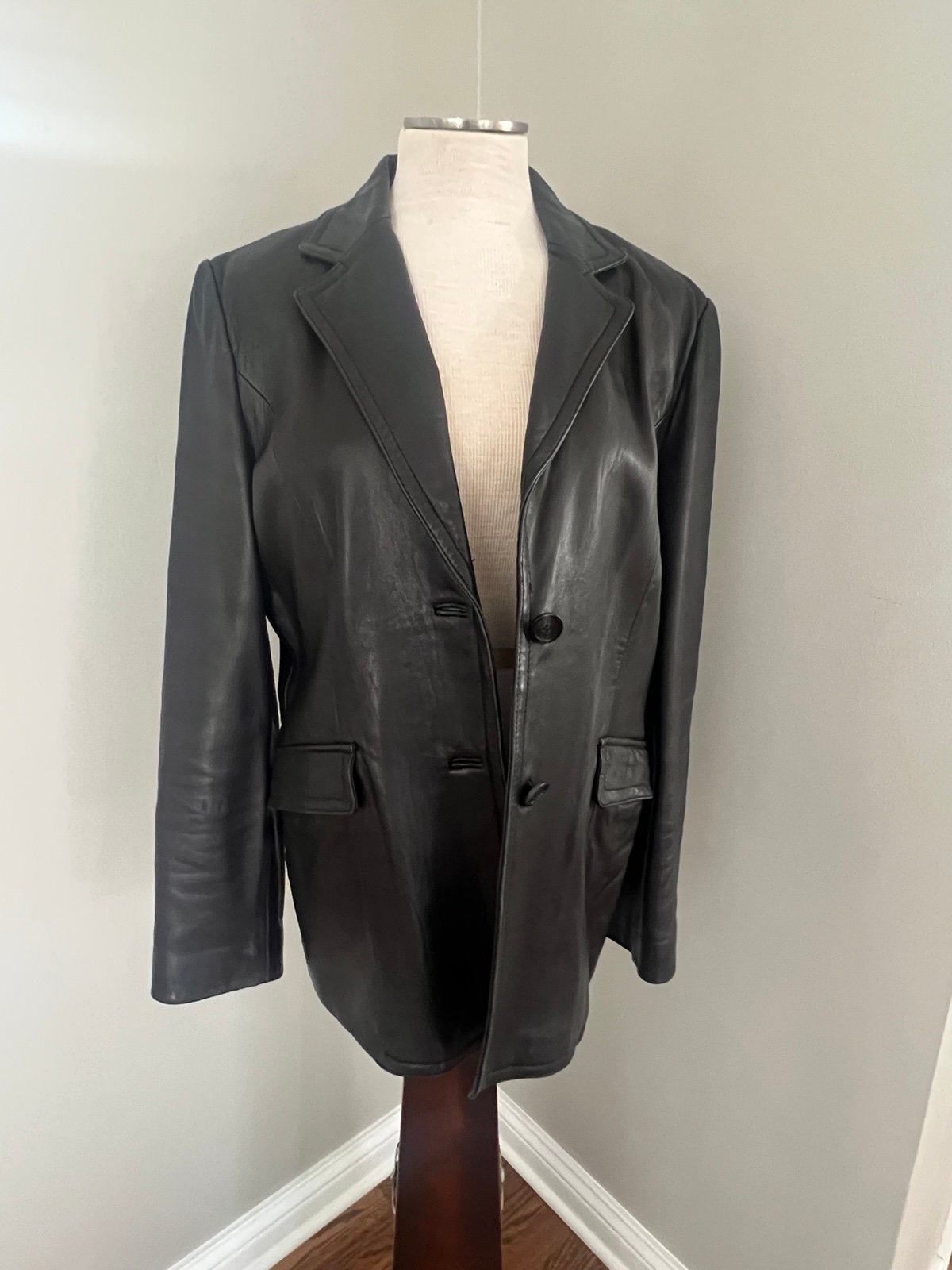 Vintage JLC New York Black 100% Leather Blazer Jacket size L