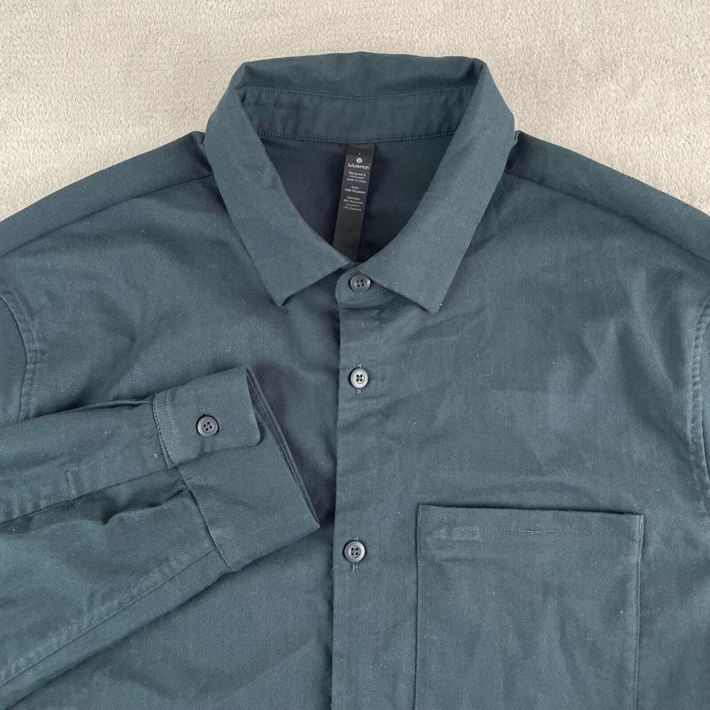 Lululemon Commission Shirt Men Large Black Long Sleeve Pocket Performance