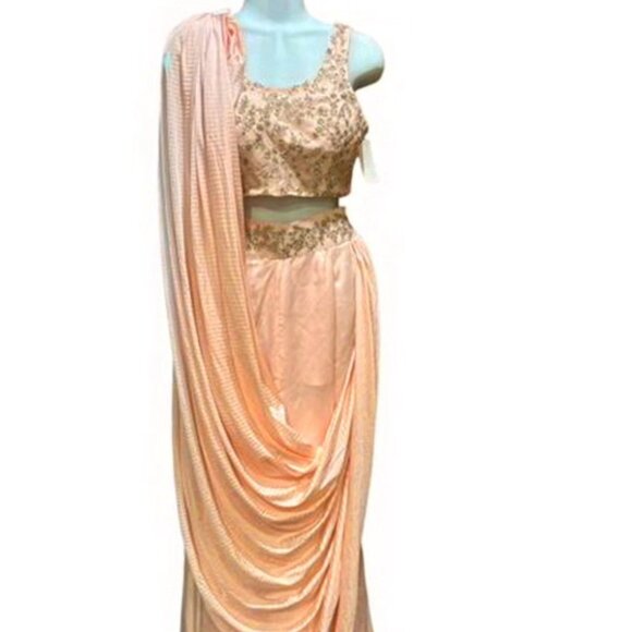 Sani Peach Pink Floral Embroidered Dhoti Set