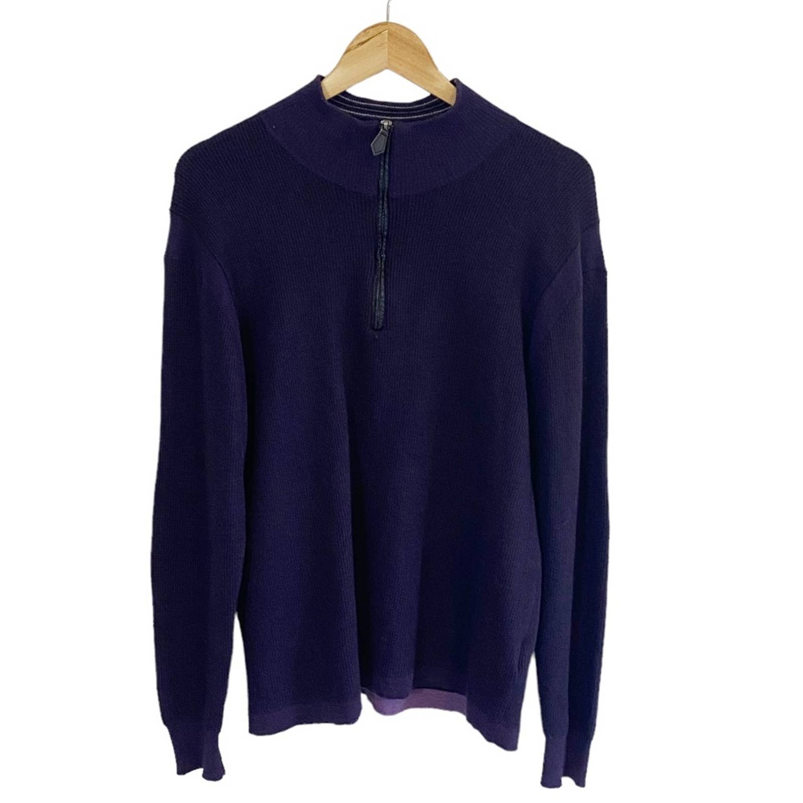 Robert Graham 100% Wool Purple Half Zip Sweater w Leather Elbow size mens 2XL