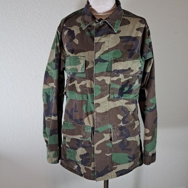 Vintage Army Military Jacket Shirt Long Sleeve Button Front Dual Buttons Size S
