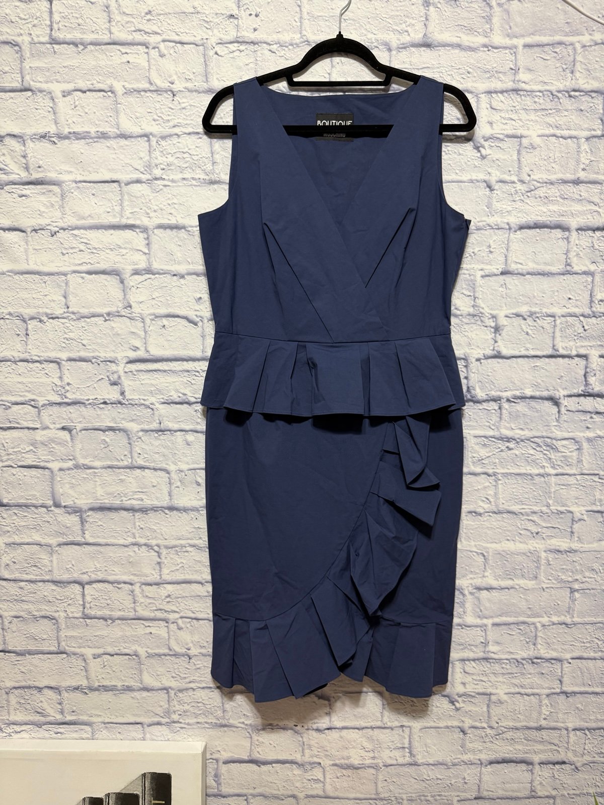 Boutique Moschino blue Ruffled Cotton Sleeveless Peplum Dress 12