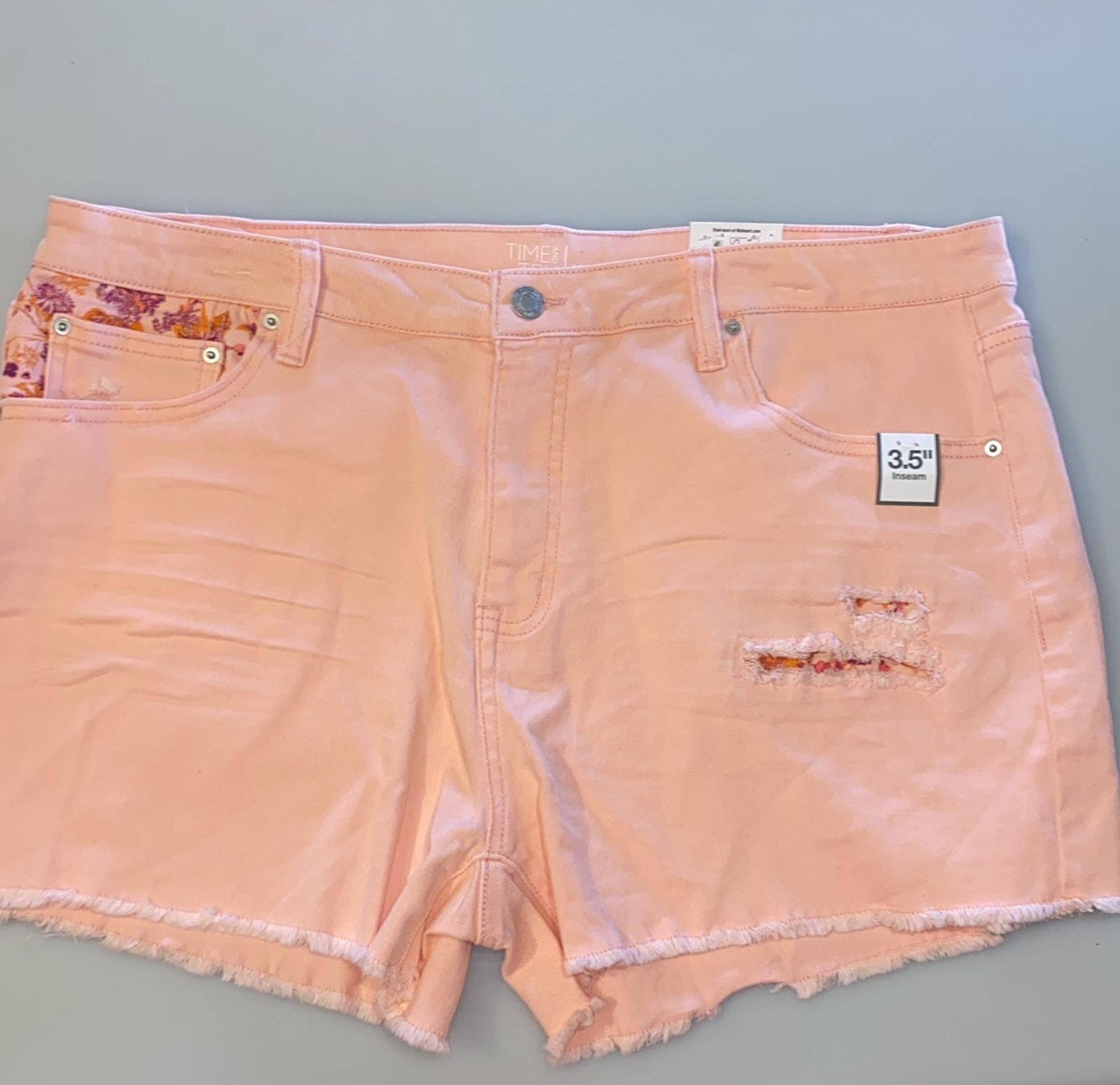 Womens Ladies Teens Pink Coral Time & Tru High Rise Shorts Size 18