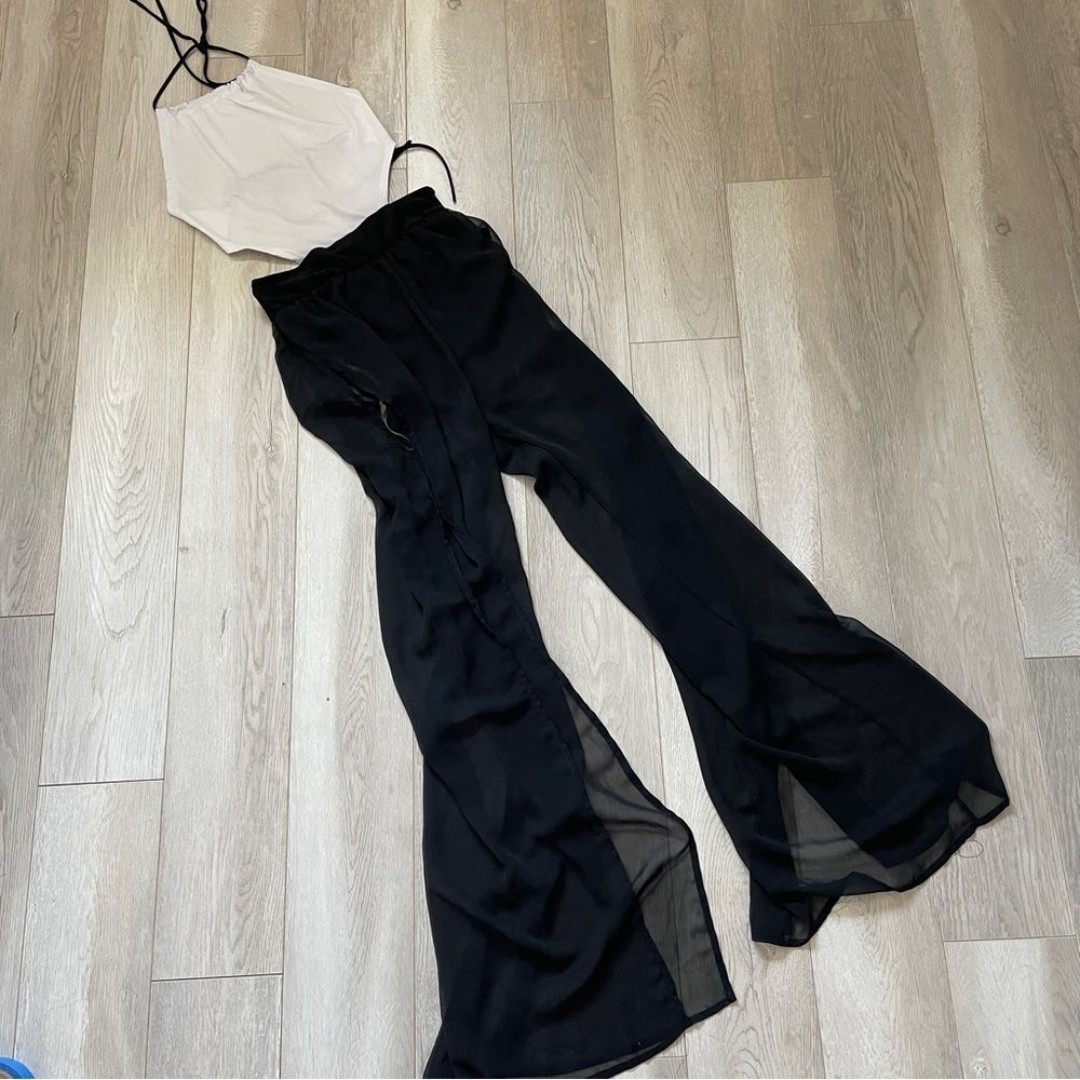 Vintage Coverup Jumpsuit backless halter sheer bottoms womens (medium) vacation