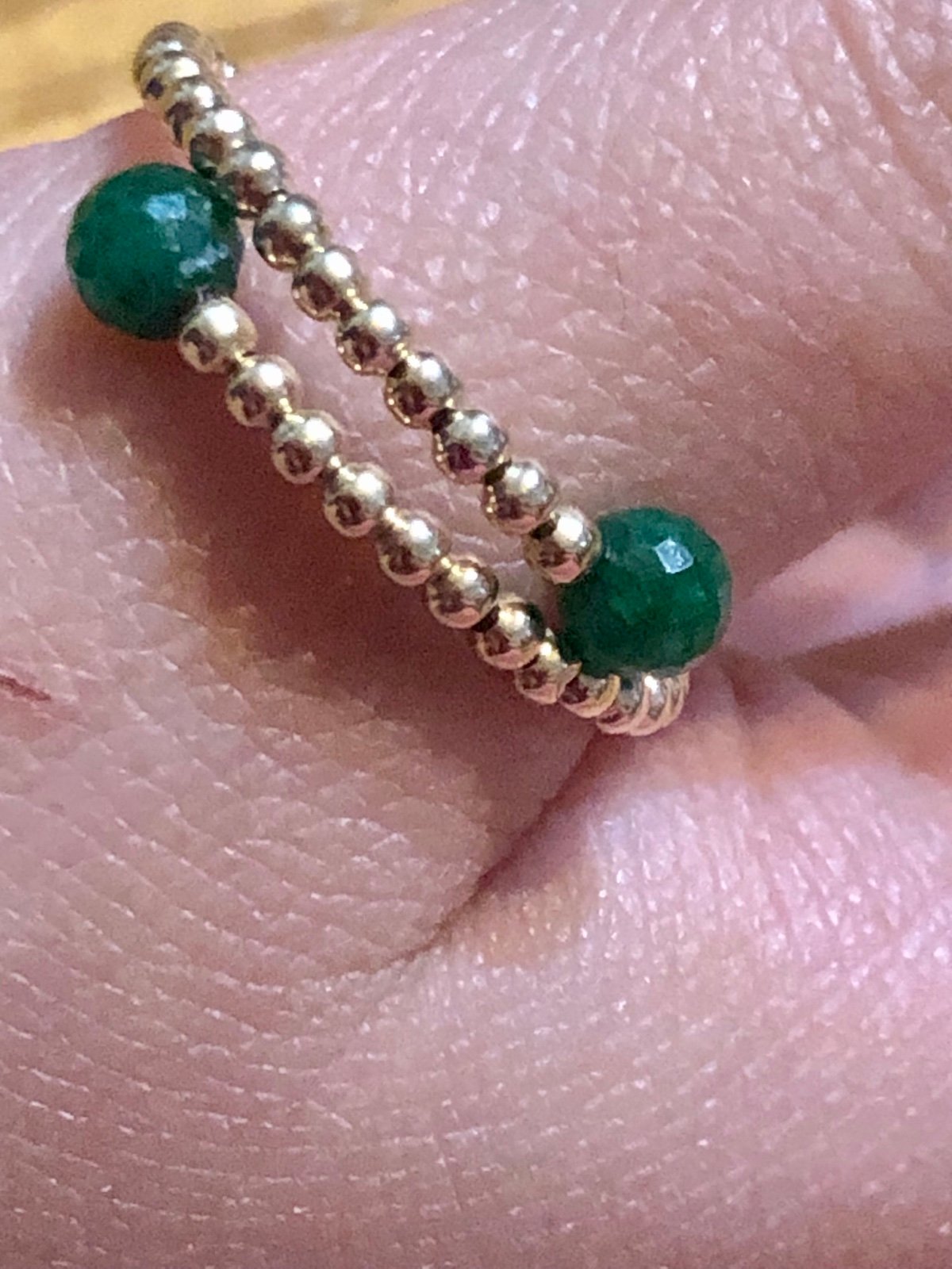 14K Solid yellow Gold with 2 authentic 4mm Diamond Emerald adjustable Ring 8-11