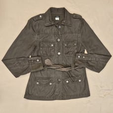 J Crew Olive Green Silk Blend Military Belted Lightweight Jacket Size Small