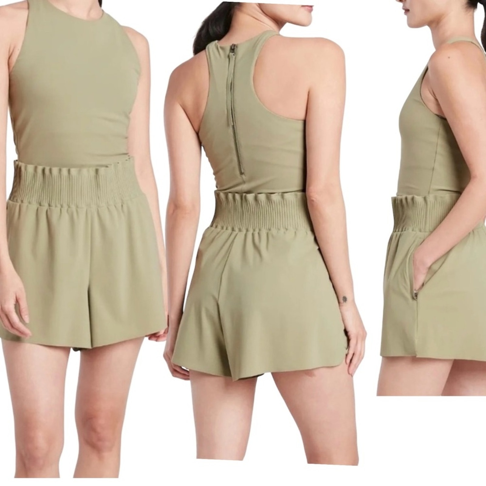 Athleta Cosmic Flutter Romper Green Active Shorts Casual Size Medium