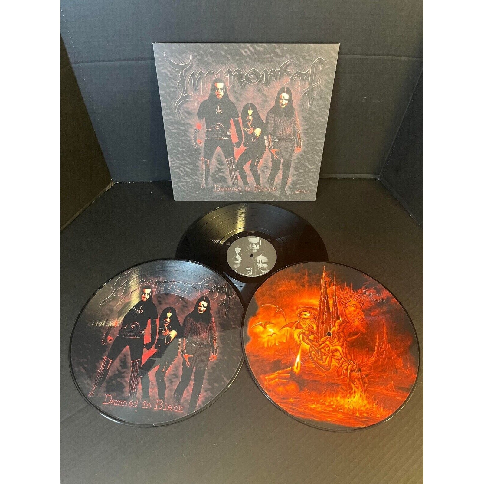 IMMORTAL DAMNED IN BLACK 3 LP SET 2 PICTURE DISC VINYLS & 1 BLACK VINYL GATEFOLD